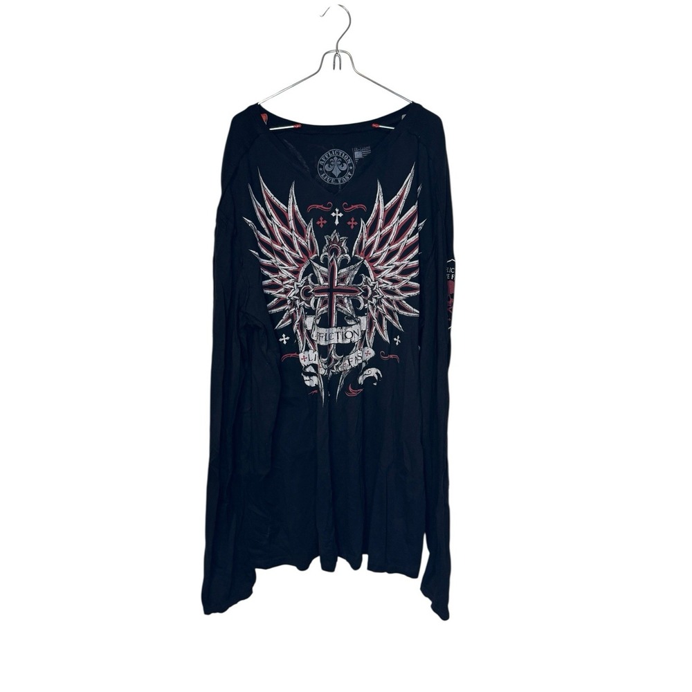Affliction Men's TShirt Y2K Thermal Skull Wings Mall Goth Long Sleeve‎ Black 2XL